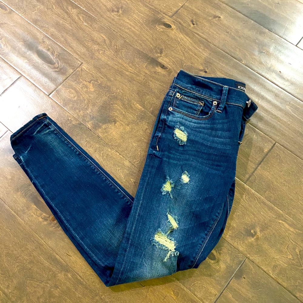 Express  Mid Rise Distressed Skinny Jeans